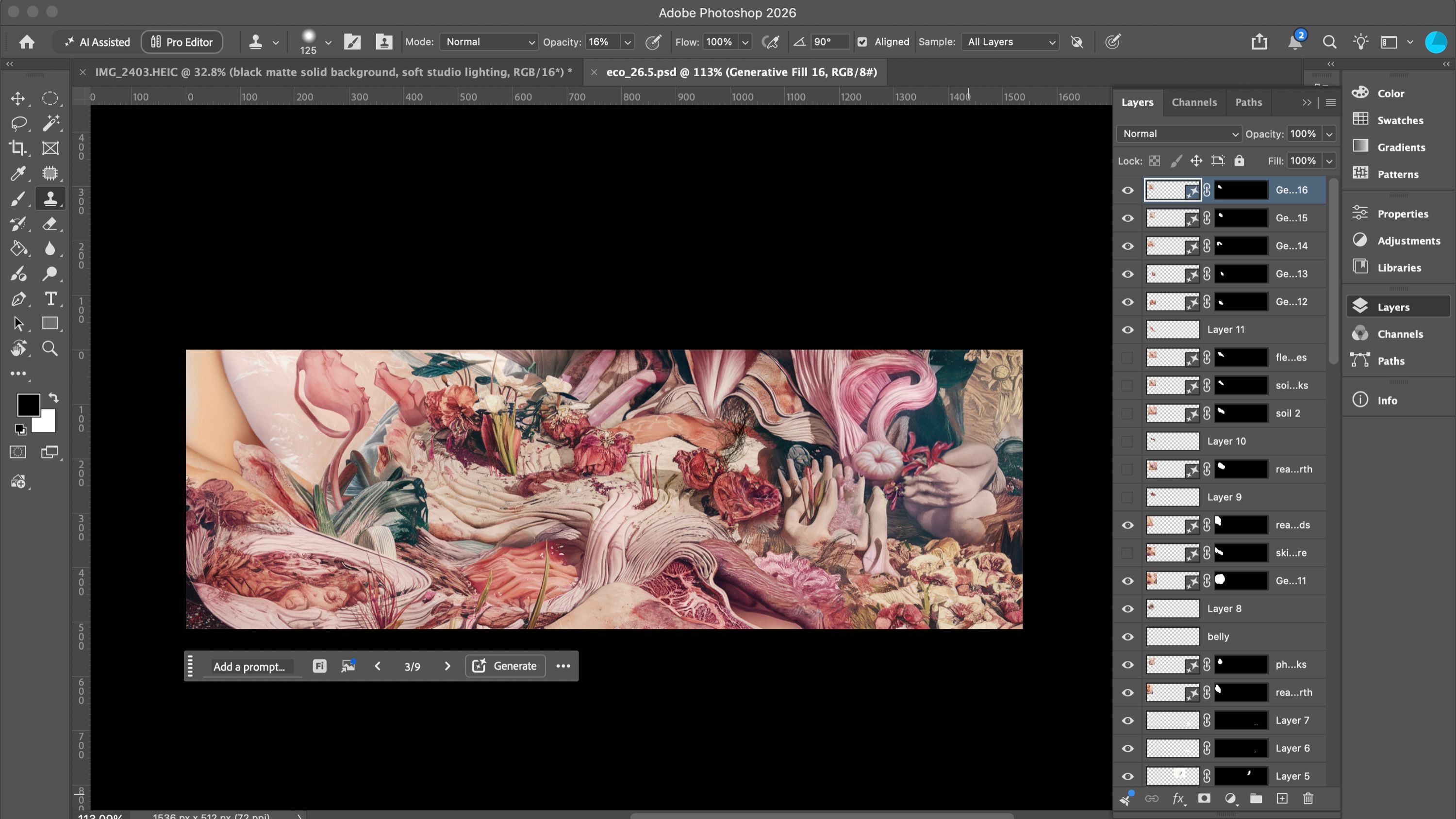 The wide composition assembled in Photoshop from many masked layers