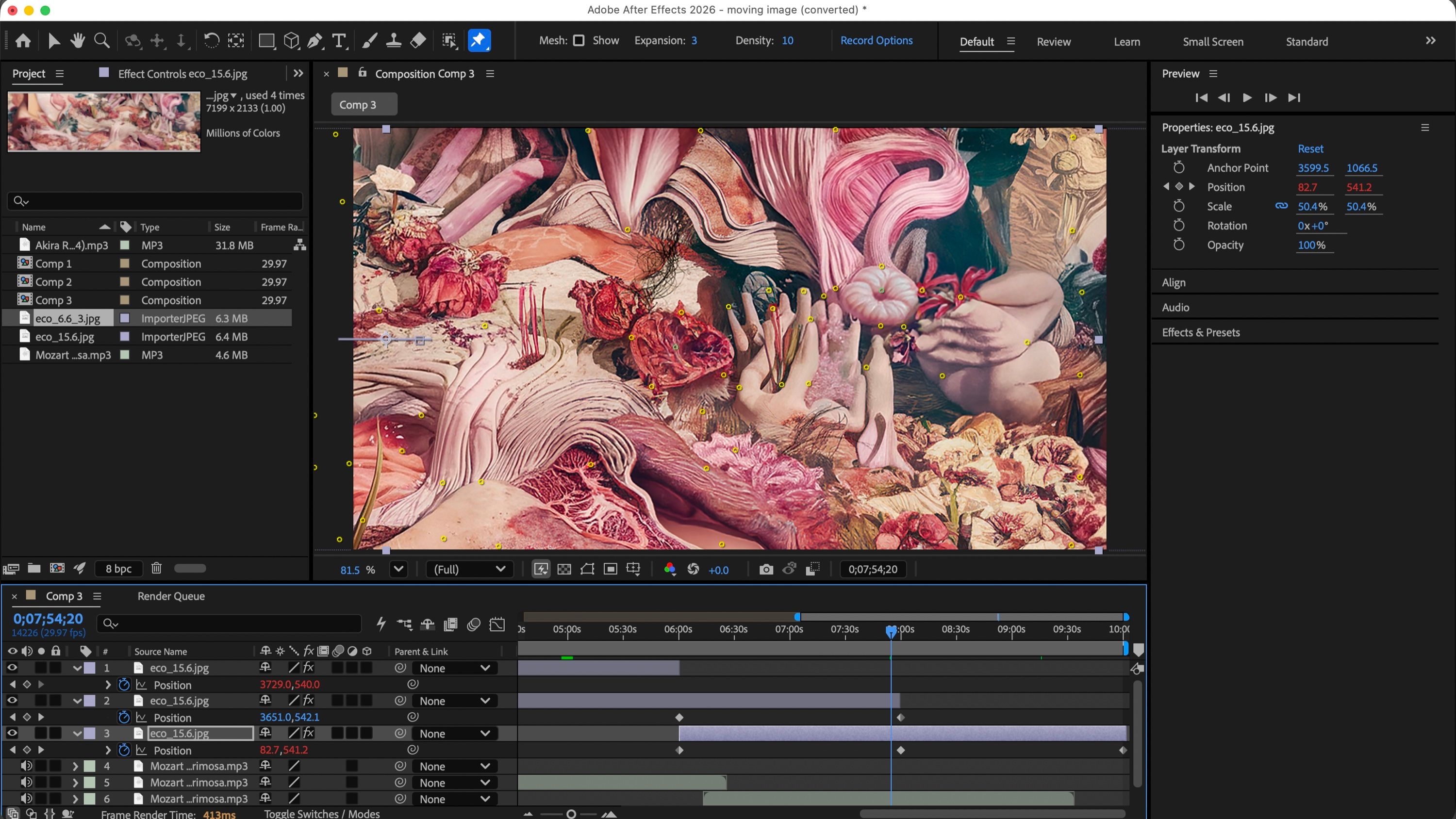 The composition being animated in After Effects, with its timeline of layers