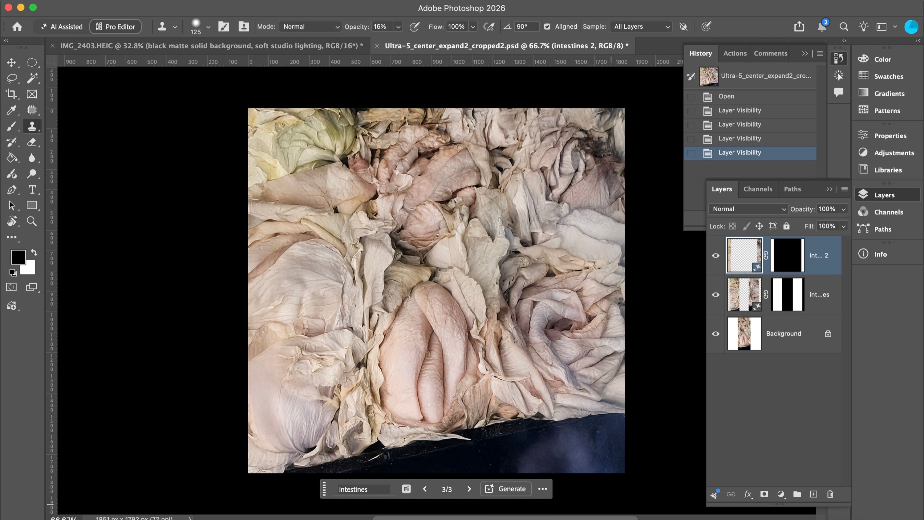 A generated image being worked on in Photoshop, with its layers panel open