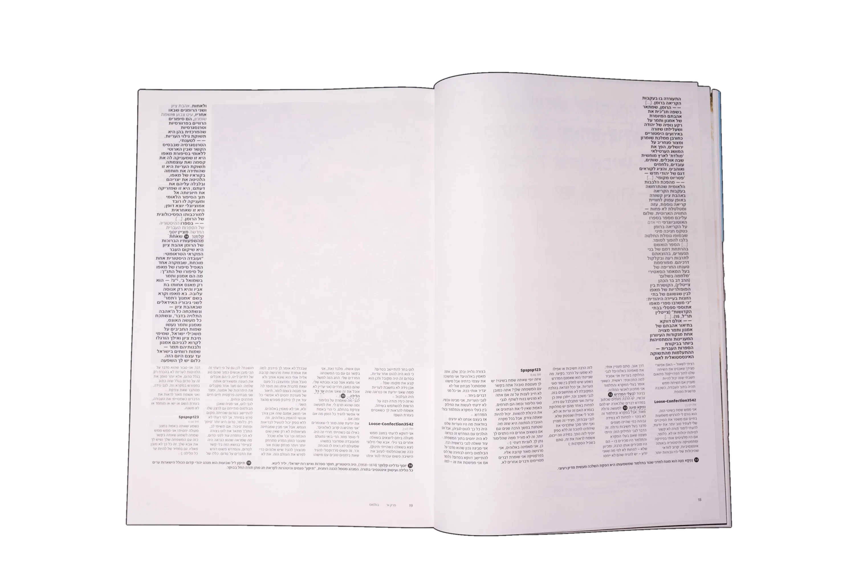 A spread of commentary text framing two empty page centres